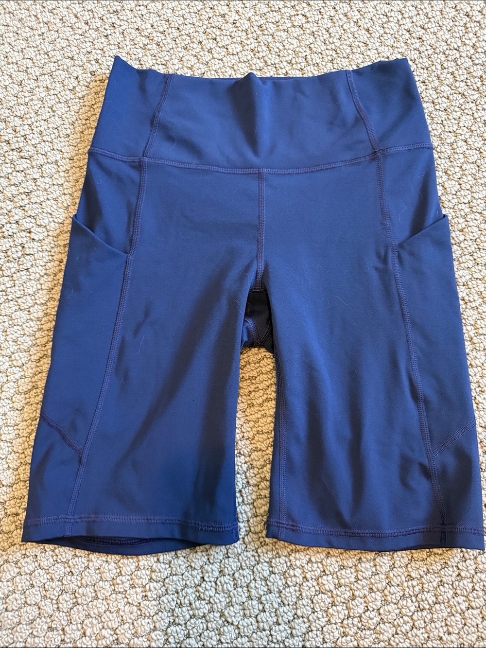 Fabletics Pure Luxe Navy High-Rise Bike Shorts with Side Pockets, XS